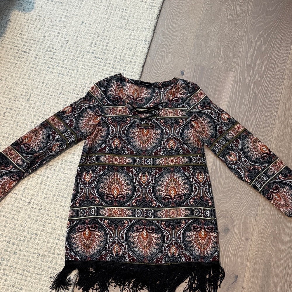 Blu Pepper Paisley Print Top in Black, Burgundy and Orange